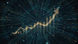 Gráfico de dados complexos transformando-se em valor estratégico para empresas e tomada de decisão.