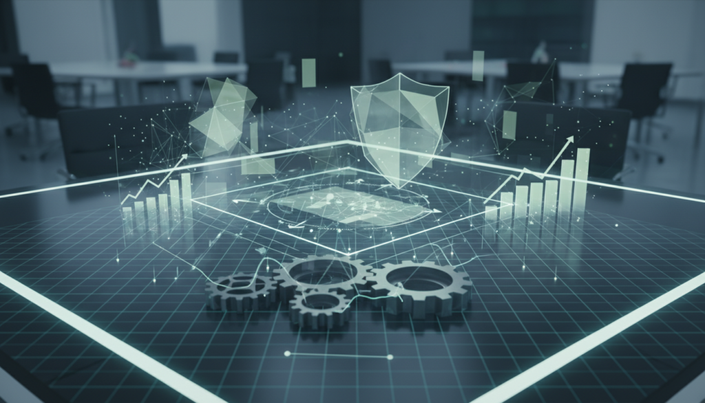 Infográfico abstrato sobre Web 3.0, Blockchain, valor de negócios e estratégia corporativa