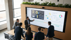 Gestores colaborando em Miro e Mural, planejamento estratégico, ferramentas de colaboração visual, gestão de produtos, gestão de projetos, inovação