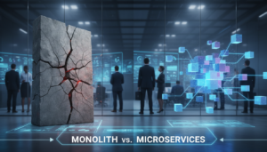 Monolito vs Microsserviços, arquitetura de software, gestão de produtos, estratégia de TI, impacto financeiro