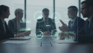 Dashboard de priorização RICE com gráficos e números representando alcance, impacto, confiança e esforço