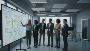 Planejamento Hoshin Kanri em tecnologia, Matriz X digital, alinhamento estratégico, gestão de produtos tech, execução estratégica