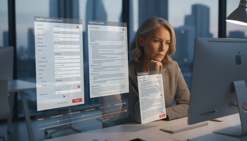 Senior Product Manager analisando políticas de App Store para publicação de aplicativo