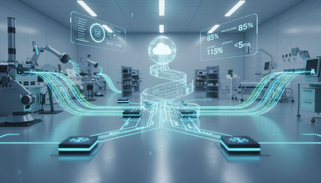 Diagrama conceitual de Edge Computing com dispositivos IoT e processamento local