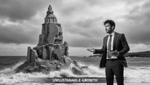 Crescimento a qualquer custo falha, sustentabilidade empresarial, gestão de produtos, estratégia de negócios, OKR, ROI, churn, LTV.