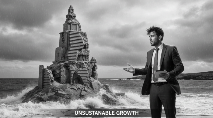 Crescimento a qualquer custo falha, sustentabilidade empresarial, gestão de produtos, estratégia de negócios, OKR, ROI, churn, LTV.